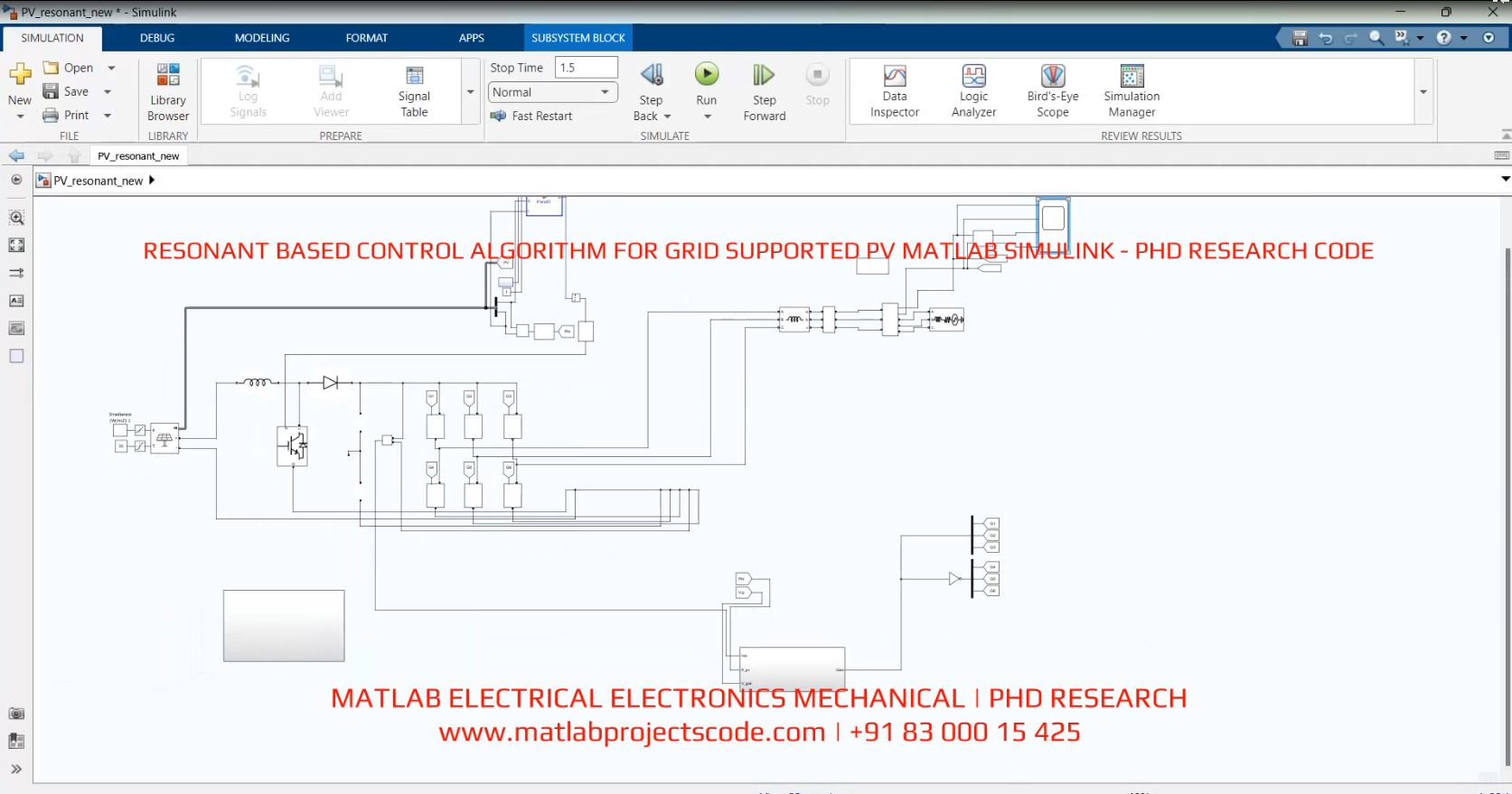 RESONANT BASED CONTROL ALGORITHM FOR GRID SUPPORTED PV MATLAB SIMULINK - PHD RESEARCH CODE